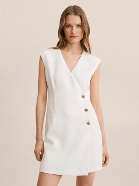 NWT MANGO buttoned wrap dress white gold, Small